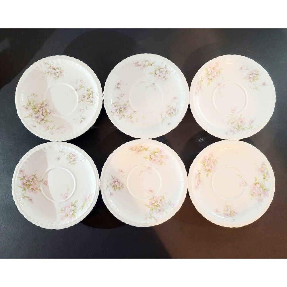 Set of 6 Vintage Theodore Haviland Limoges France Porcelain Flower Saucers -...